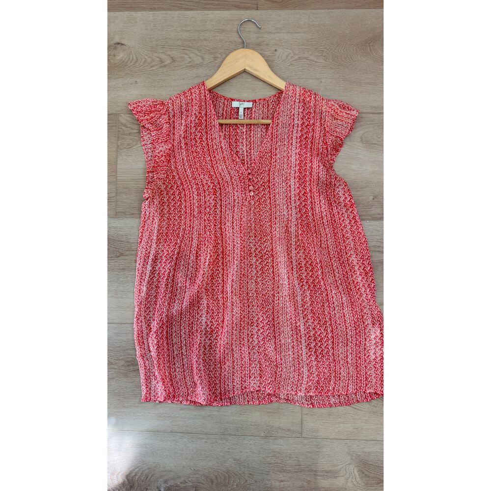 Joie Macy B Silk Blouse Coral Print Size Small - Picture 2 of 9